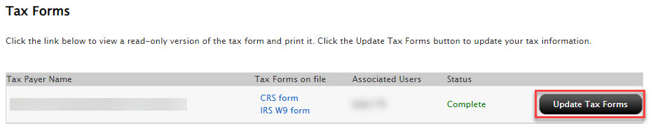 The update tax forms panel in org. portal. 